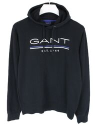 Gant Sweatshirt Herren M mit Kapuze Pullover Logo Dehnbar Dunkelblau