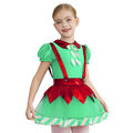 Kinder Mädchen Kleid Puffärmel Rock Santa Claus Trikot Hosenträger Wettbewerb