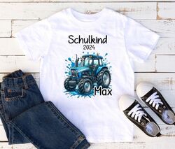 T Shirt Einschulung Traktor personalisiert Junge mit Name Schulkind Schulstart