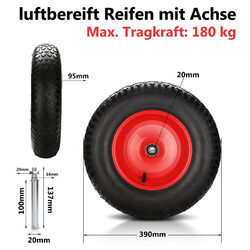 Schubkarrenrad Ersatzrad Gummirad Vollgummi Reifen mit Achse 4.80/4.00-8 390 mm