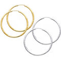 14K Gold Diamant Schliff Satin Rund Reifen Endlose Ohrringe 2 mm. "Goldene Ohrringe 1,5"