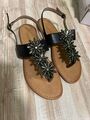 Damensandalen Freizeit Sommer FlipFlops Blumendesign Schwarz gold