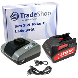 2in1 Set: Li-Ion Akku 28V 2000mAh + Ladegerät für AEG Milwaukee V28 MS, V28 PD