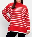 Sheego Damen Pullover Oberteil Langarm Rundhals mohnrot weiss NEU