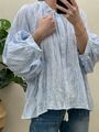 Wiya Oversized Bluse Blau Weiß Gestreift Ballonärmel One Size bis Gr. 44 (I4) H