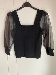 Shirt, transparente Ärmel, schwarz, MANGO, Damen, Gr. S, Top, wie neu