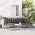 5-tlg. Garten-Lounge-Set mit Kissen Grau Poly Rattan