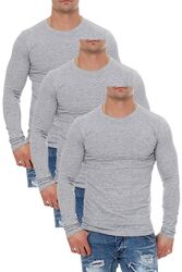 Herren Langarm Shirt 3er Pack Set Longsleeve T-Shirt Sweatshirt Rundhals Basic