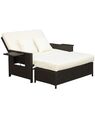 Polyrattan Lounge-Sofa 2-Sitzer Gartenliege Hocker Braun + weisse Auflagen