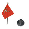 Isle of Man 6"" x 4"" Schreibtisch Tisch Flagge mit schwarzem Kunststoff Kegel Sockel