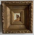 Ölgemälde Lupenmalerei auf Holz Shar Pei Hund Rahmen massiv Barock Gold 24x26cm