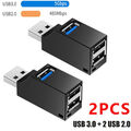 2X Mini USB 3.0 2.0 HUB 3 Port Verteiler Adapter für PC Laptop Macbook Notebook