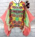 Designer Poncho Bluse Shirt Tunika Hängerchen Chiffon Oversize Bunt 46 48 50 52