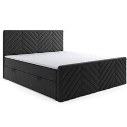 Boxspringbett Malibu mit Bettkasten 140x200cm Webstoff Schwarz mit Fussteil