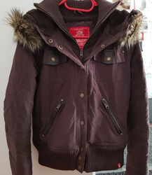 Tolle Warme Esprit Damenjacke braun Gr.38 Kapuze m.Fellbesatz Bomberjacke Winter