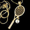 Groß Tennisschläger mit Swarovski Kristallkugel Schläger Schmuck Gold Halskette