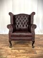 Chesterfield Sessel Vintage Ledersessel Scroll Wing Design Patina