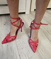 Gr 38 ZARA High Heels Rot Pumps mit Riemen Sandaletten NEU Ungetragen Absatz 10 