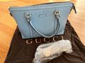 Gucci Handtasche Microguccissima Hellblau Schultertasche Tasche GG-Muster Leder 