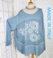 MADE IN ITALY Tunika Shirt OVERSIZE 48 50 52 54 + Jeans Blau Washout Blume PERLE