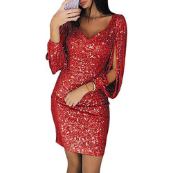 Frauen Glitzer Abendkleid Bodycon Bleistiftkleid Pailletten Partykleid Clubwear.