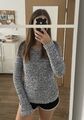 Weiß-schwarz melierter Pullover mit Pailletten Gr. S C&A