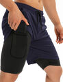 Herren Sport Shorts Laufshorts 2 in 1 Kurze Running Sporthose Fitness Training