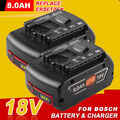 2X 8.0Ah für Bosch 18V Ersatz Akku Professional GBA GSR GSB BAT618 BAT609 BAT620