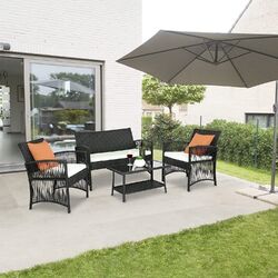 4-teilige Gartenmöbel Sitzgruppe Gartenset Lounge Polyrattan PE Rattan Essgruppe