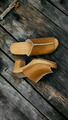 High Heel schwedische Holz Clogs aus braunem Naturleder mit offener Zehenpartie