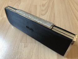 PICARD edle Handtasche Clutch Abendtasche Satin Schwarz Silber Strass Glitzer