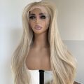 Aschblond Long Straight Lace-Frontal-Perücken Stufenhaar Hitzebeständiges Haar