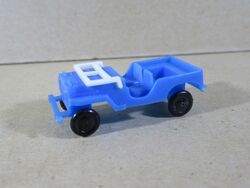 97U Vintage Spielzeug Antik Kunststoff Jeep Willys Blau Länge 4,2 Cm