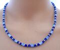 Halskette Collier Cube Würfel Cat Eye Glas Hellblau Hämatit silber  Strass 555