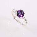 925 Sterlingsilber Natürlich Amethyst Und Weiß Topas Edelstein Damen Ring Mit