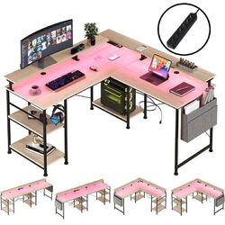 140x140x85 cm L-förmiger Schreibtisch Gamer Computertisch LED-Leiste Bürotisch