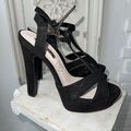 Primark High Heels Schwarz Pumps Echtleder-Sohle Wildleder-Optik Gr. 36 Riemchen