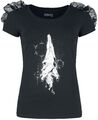 Gothicana by EMP Damen schwarzes T-Shirt mit gerafften Ärmeln und Print