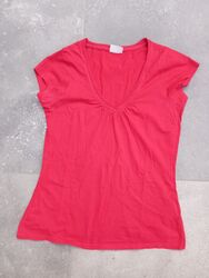 Damen Shirt Kurzarm Basic Rot V Ausschnitt Gr. 40