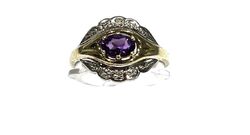 333/- 8kt Gold Ring, Amethyst, Diamanten, ca. 0,02 ct, Gr. 54, guter Zustand.