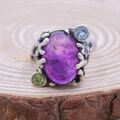 925 Massiv Silber Amethyst Mit Multi Edelstein Ring Schmuck Weihnachten Tag Sale