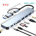 USB C Hub 8 in 2 Adapter USB 3.0 Verteiler Splitter TV Notebook Laptop Smartphon