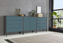 BMG Möbel Sideboard Mailand Set 4, grifflos, Metallfüßen, Anthrazit/Petrol