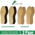 GreenFeet 2Paar Ledereinlagen Leder Einlegesohlen m. Kork- Aktivkohle Boden 2mm