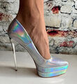 Silberne Hologramm Plateau High Heels in 40