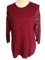 Per Una Damen Pullover Gr. 14 Beerenrot mit Baumwolle & Wolle 3/4 Arm Rundhalsausschnitt