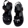 Sandalen Damen Plateau Keilabsatz Lack Rindlederfutter