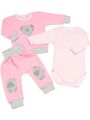 Mädchen Kinder Baby 3tlg Set Sportanzug Sweatshirt Hose Body  Grau Rosa  Gr 98