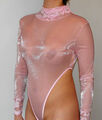 Body Bodysuit Teddy Playsuit offen SPITZE M PINK ROSA glänzendtransparent unisex