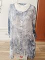 Longshirt Tunika Bluse Jäckchen mit Glitzersteinen und Spitze Blau - Weiß Gr. 38